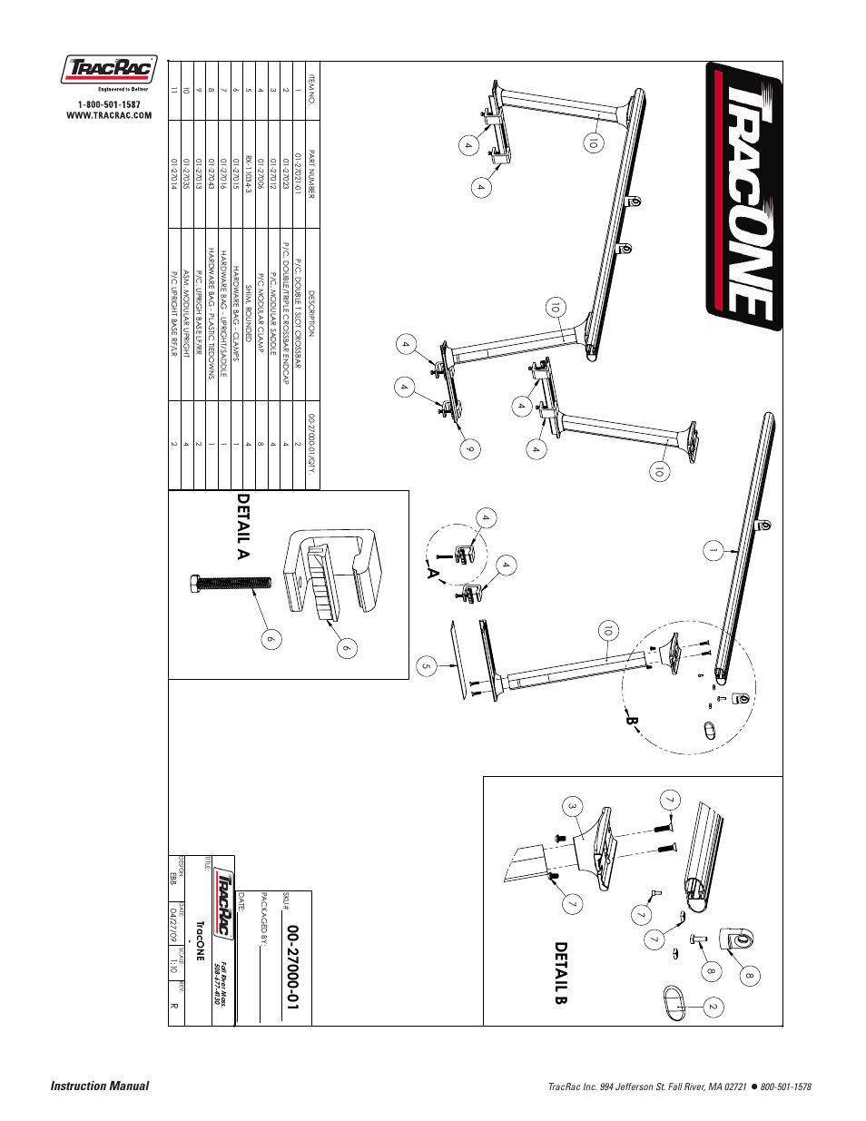 Detail a, Detail b, Instruction manual | TracRac IM TracONE User Manual | Page 2 / 18
