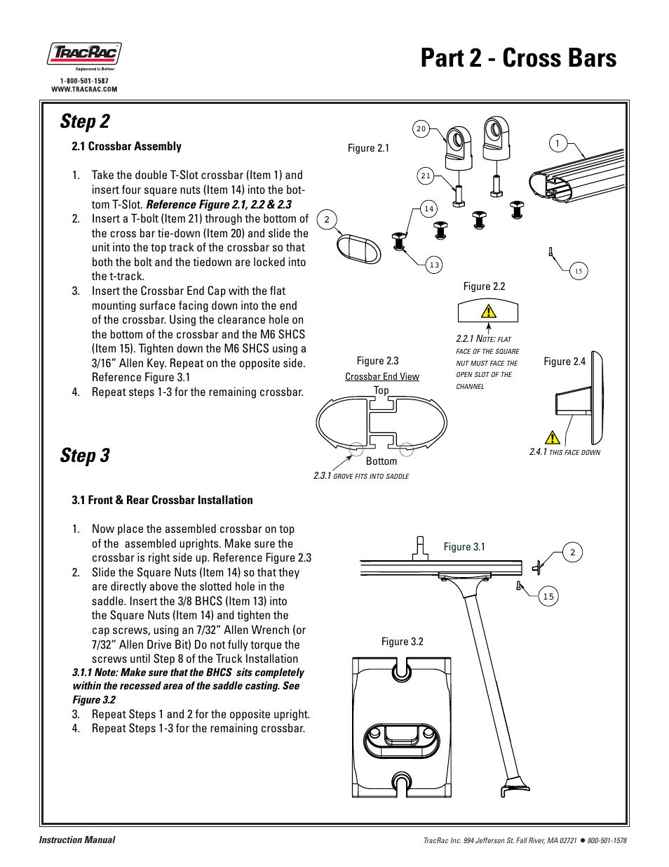 Part 2 - cross bars, Step 2 step 3 | TracRac IM TracONE User Manual | Page 8 / 18