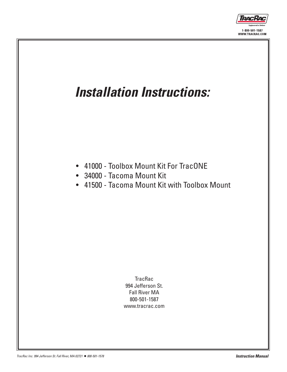 TracRac IM Toolbox Mount Kits User Manual | 4 pages