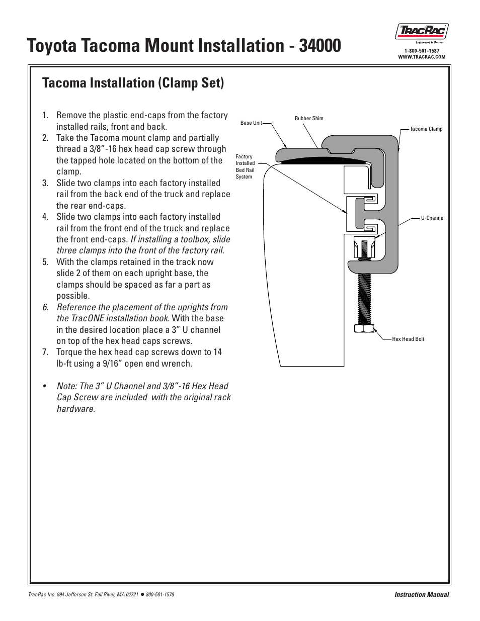 Tacoma installation (clamp set) | TracRac IM Toolbox Mount Kits User Manual | Page 3 / 4