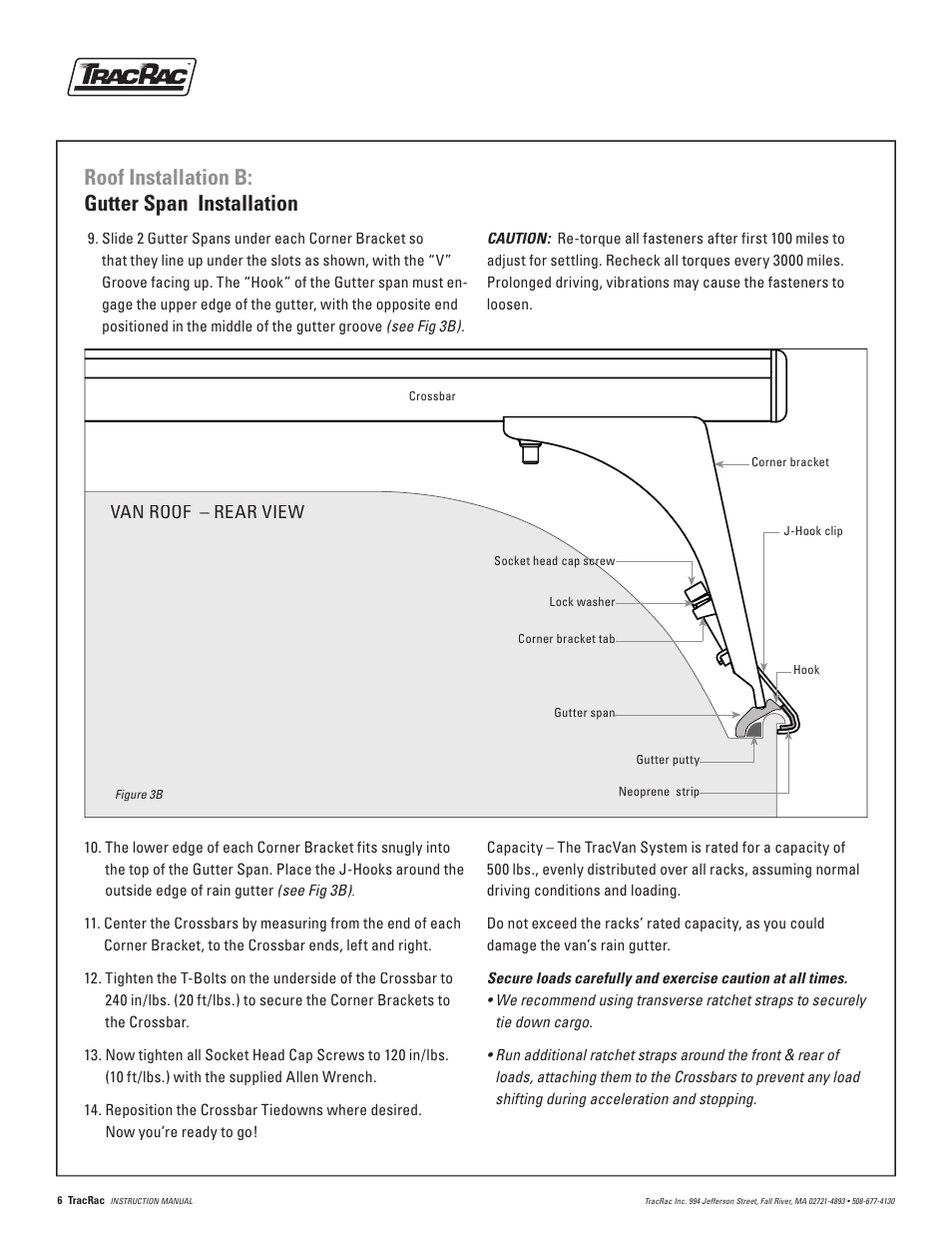 Roof installation b: gutter span installation, Van roof – rear view | TracRac IM TracVan Single User Manual | Page 6 / 8