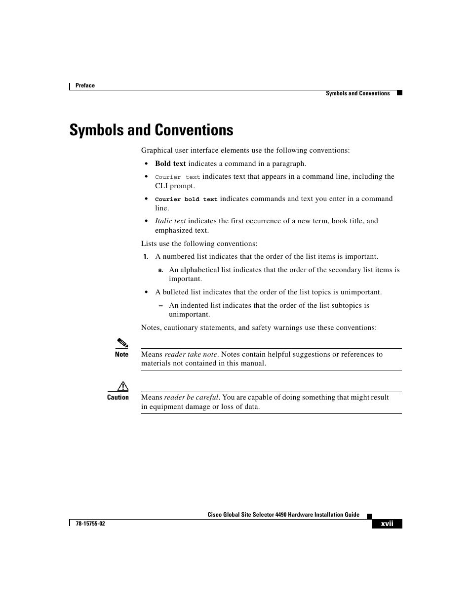 Symbols and conventions | Cisco 4490 User Manual | Page 17 / 92