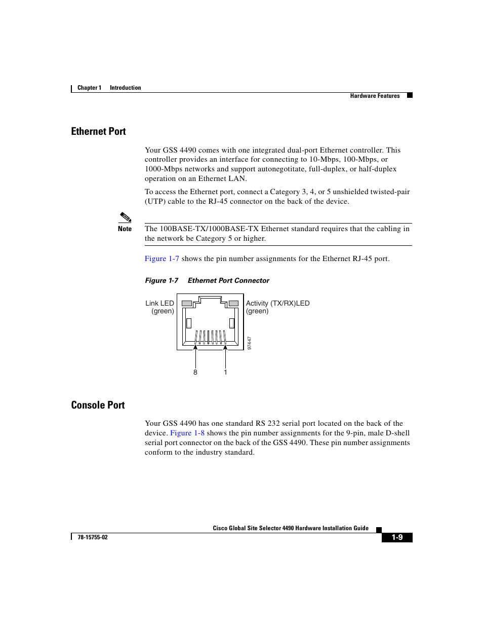 Ethernet port, Console port, Figure 1-7 | Cisco 4490 User Manual | Page 31 / 92