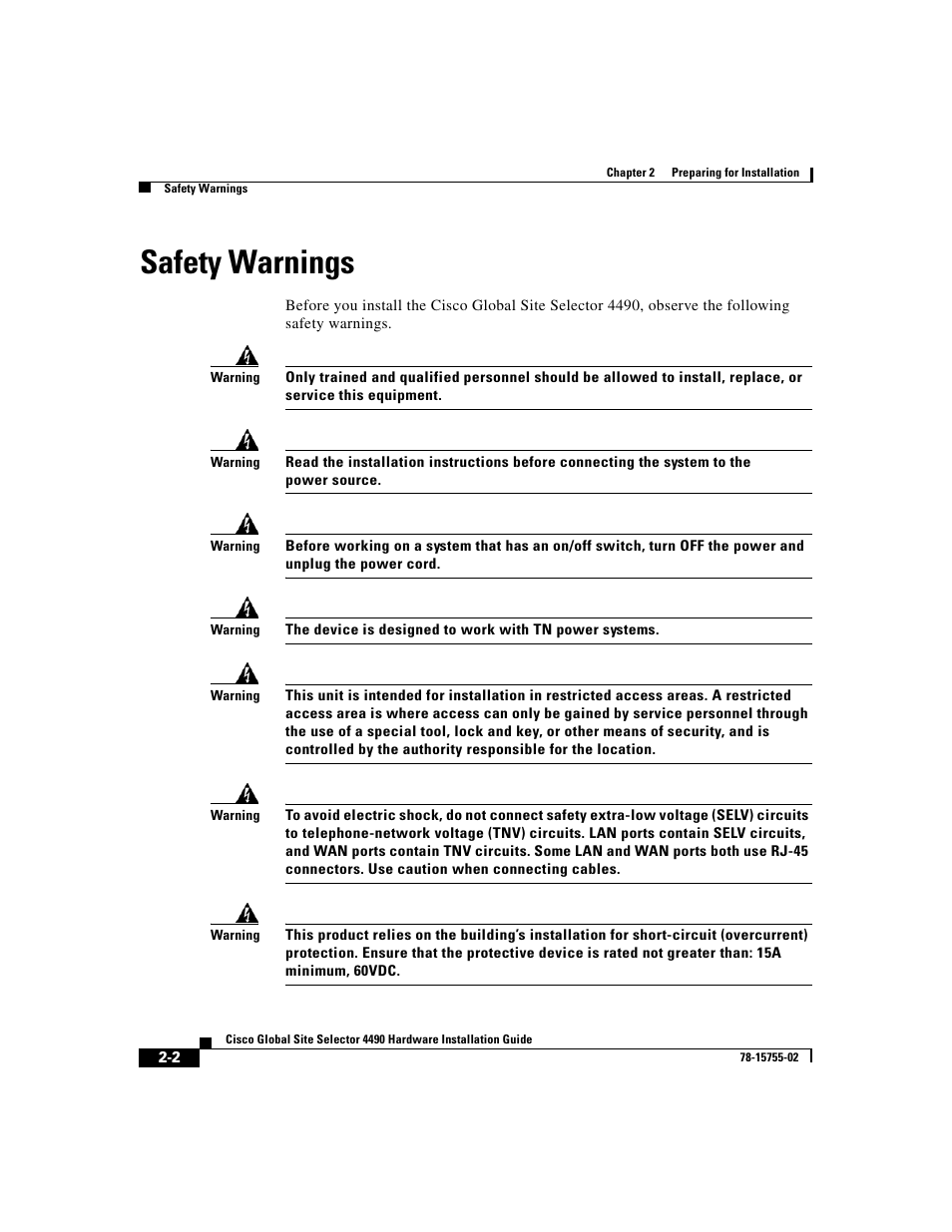 Safety warnings | Cisco 4490 User Manual | Page 36 / 92