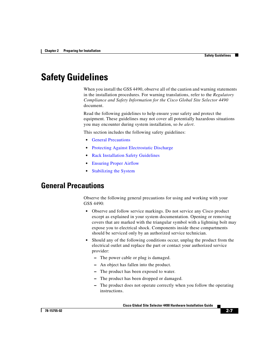 Safety guidelines, General precautions | Cisco 4490 User Manual | Page 41 / 92