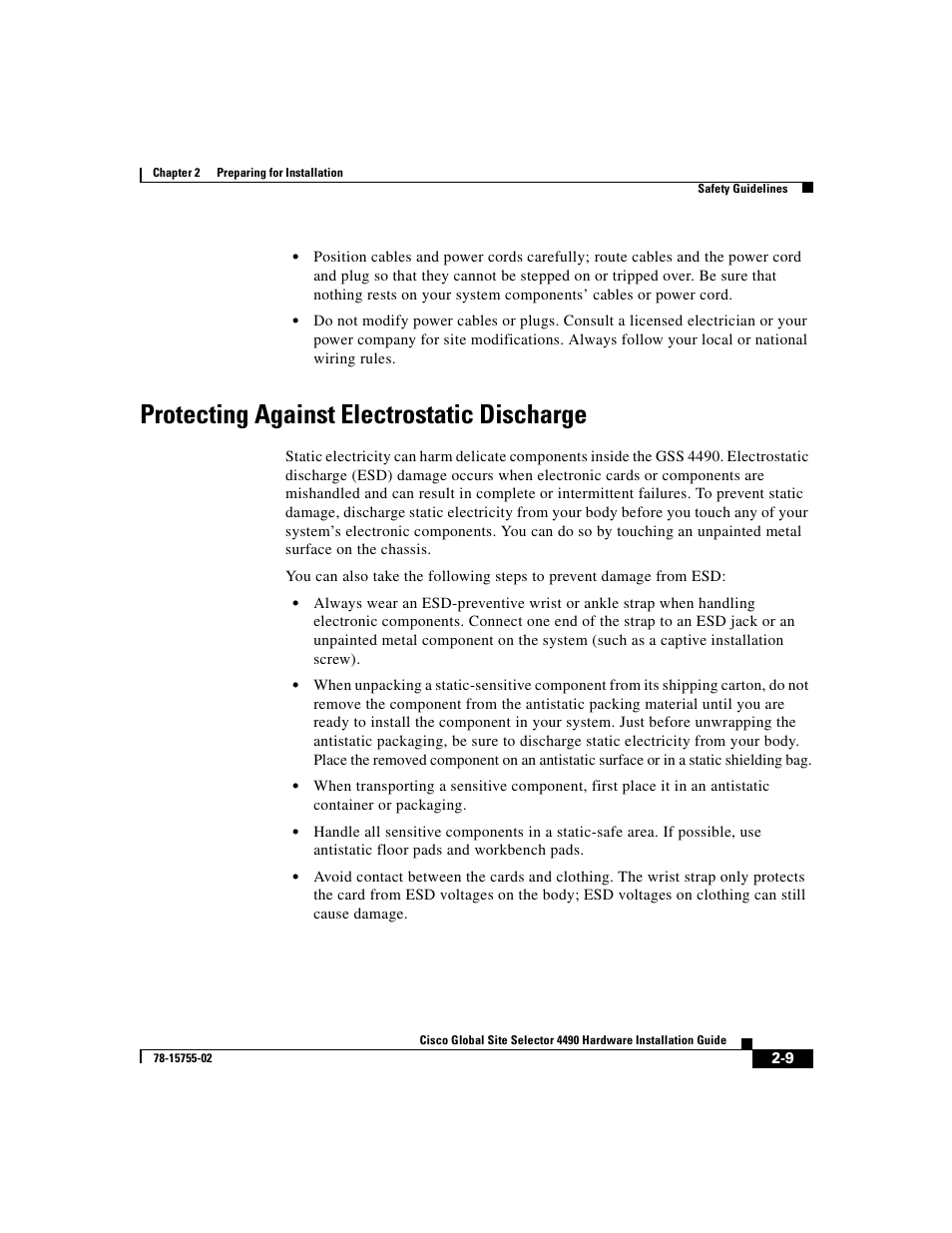 Protecting against electrostatic discharge | Cisco 4490 User Manual | Page 43 / 92