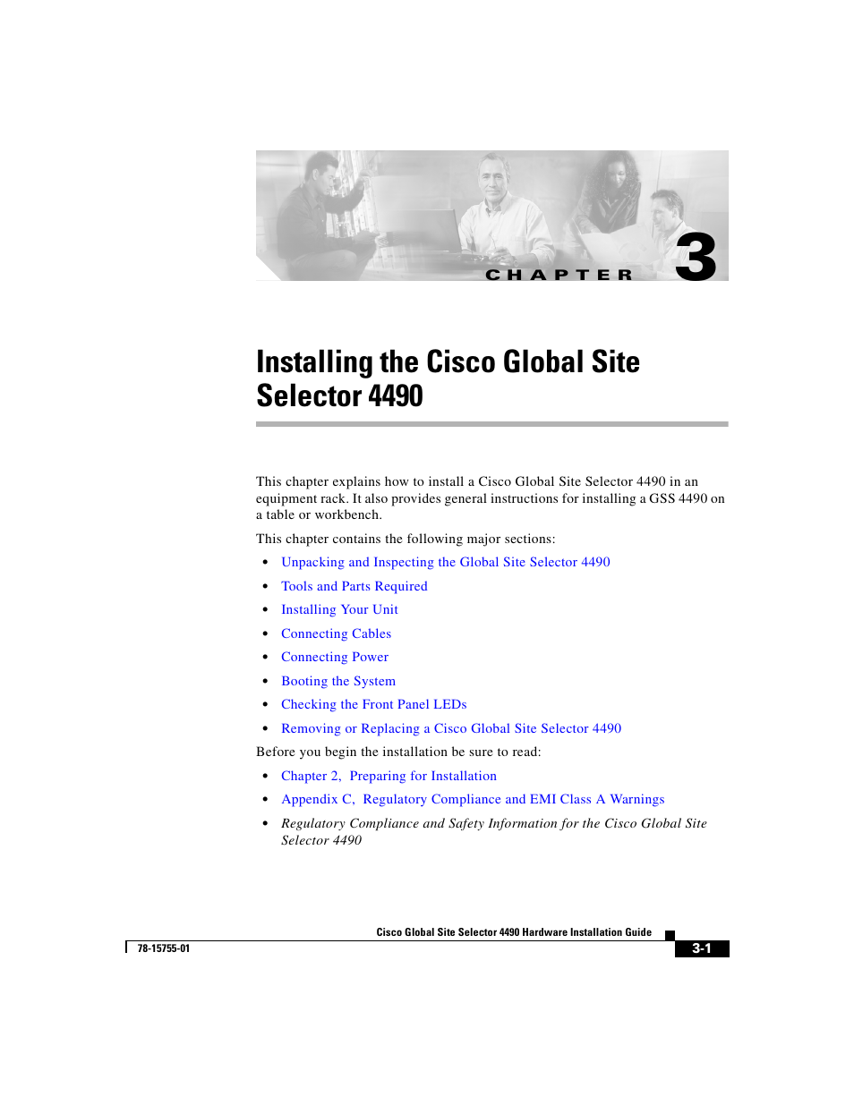 Installing the cisco global site selector 4490, C h a p t e r | Cisco 4490 User Manual | Page 47 / 92