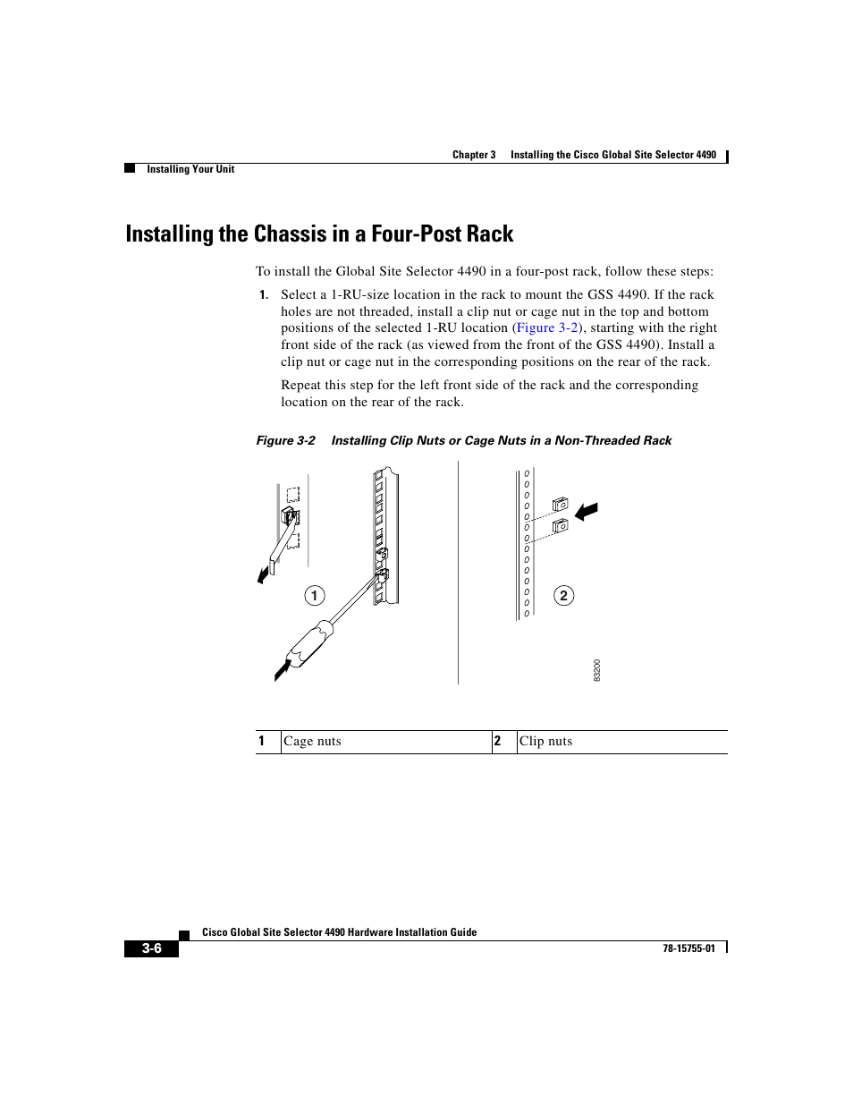 Installing the chassis in a four-post rack, Figure 3-2 | Cisco 4490 User Manual | Page 52 / 92