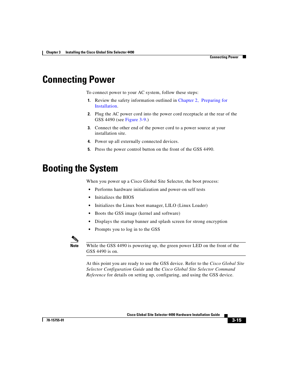 Connecting power, Booting the system | Cisco 4490 User Manual | Page 61 / 92
