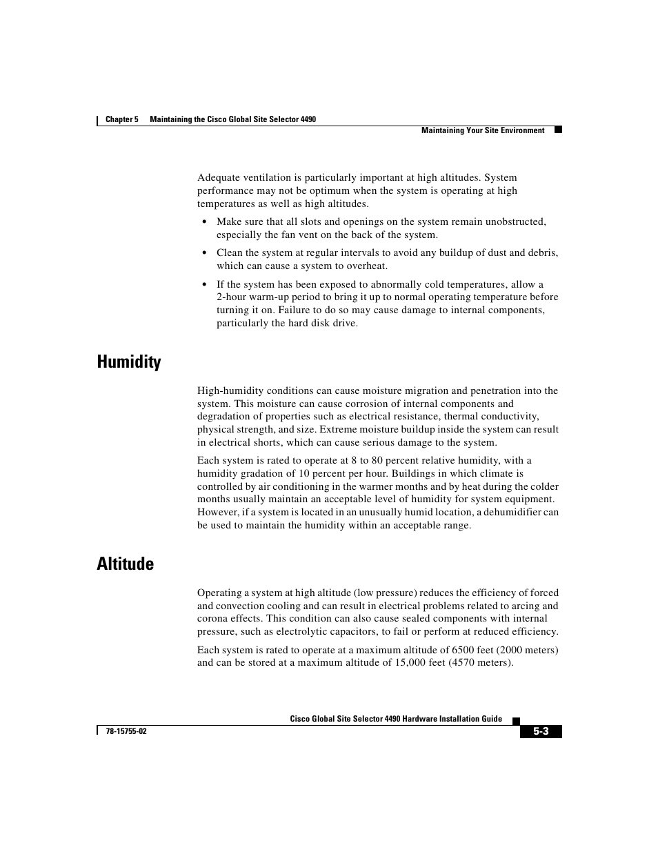 Humidity, Altitude | Cisco 4490 User Manual | Page 71 / 92