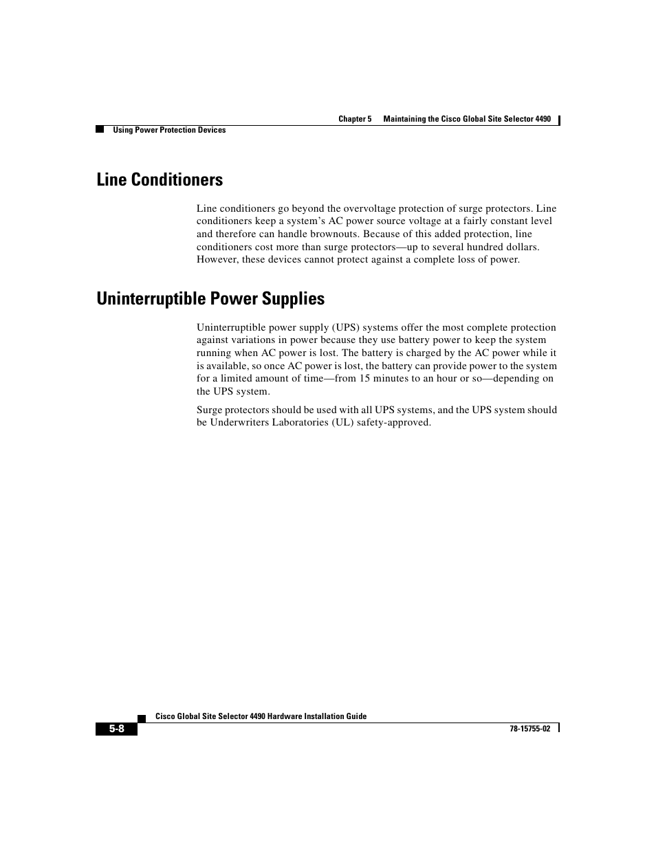 Line conditioners, Uninterruptible power supplies | Cisco 4490 User Manual | Page 76 / 92