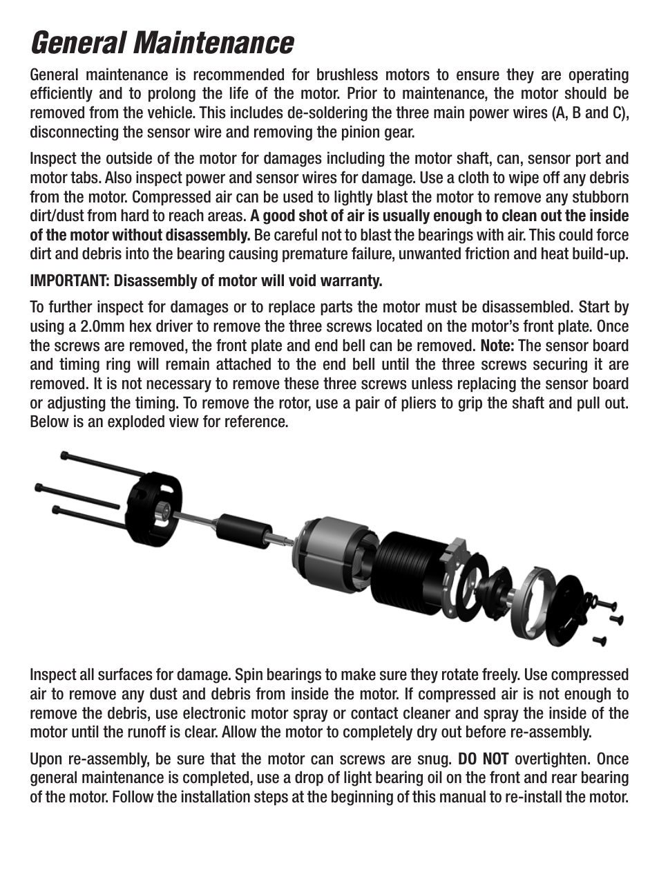 General maintenance | TrakPower MS Series Sensored Brushless Motors User Manual | Page 3 / 4