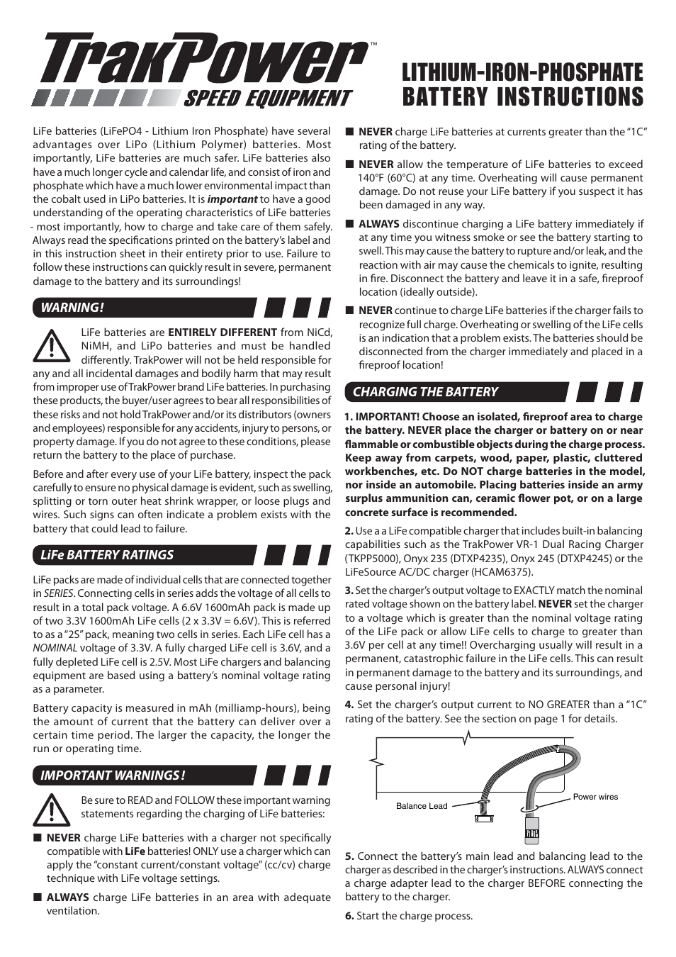 TrakPower Receiver Batteries User Manual | 2 pages