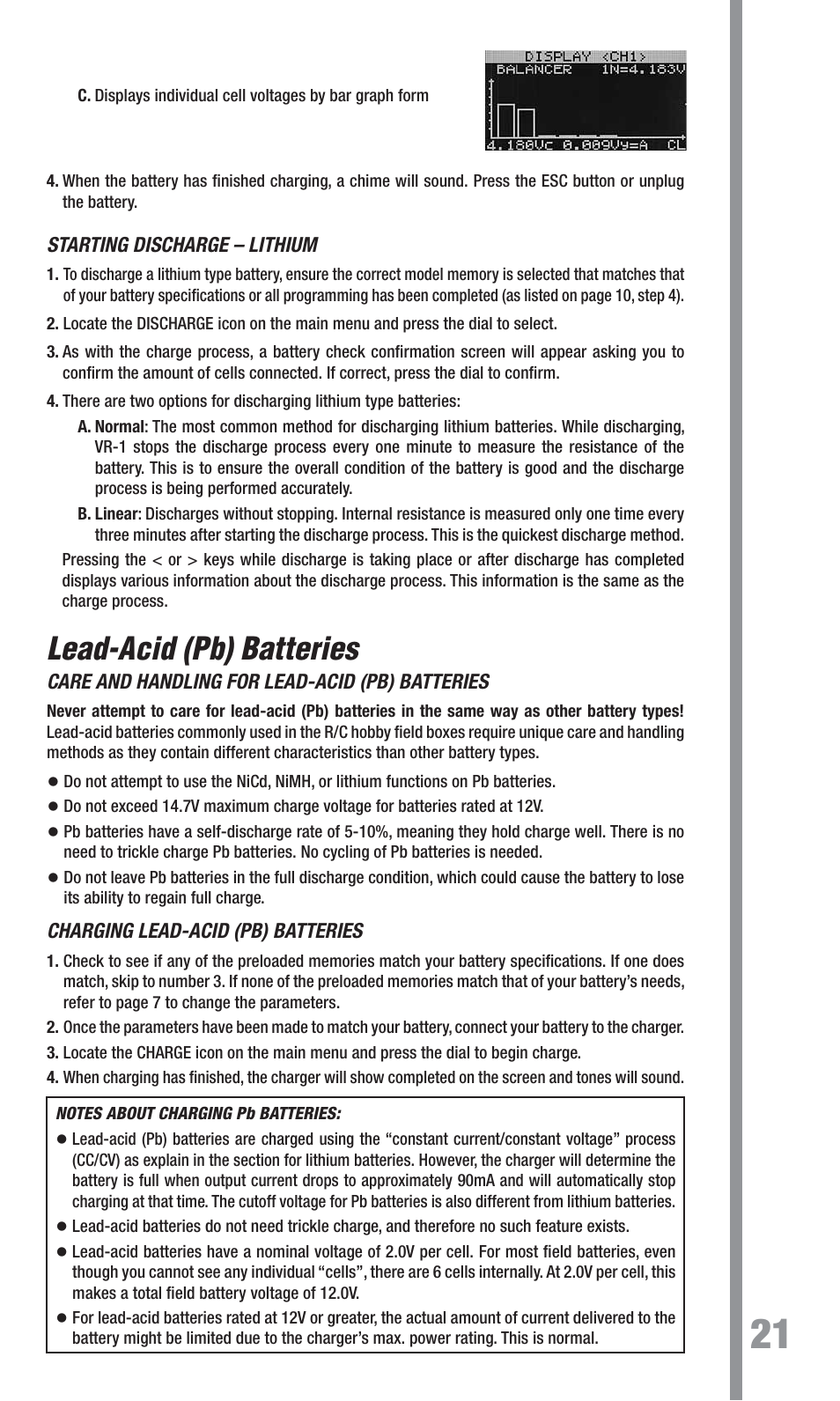 Lead-acid (pb) batteries | TrakPower VR-1 Dual Racing Charger User Manual | Page 21 / 24