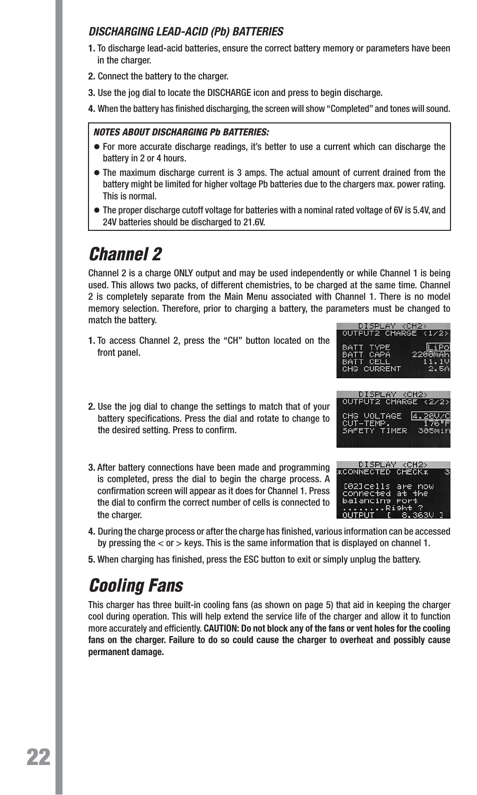 Channel 2, Cooling fans | TrakPower VR-1 Dual Racing Charger User Manual | Page 22 / 24