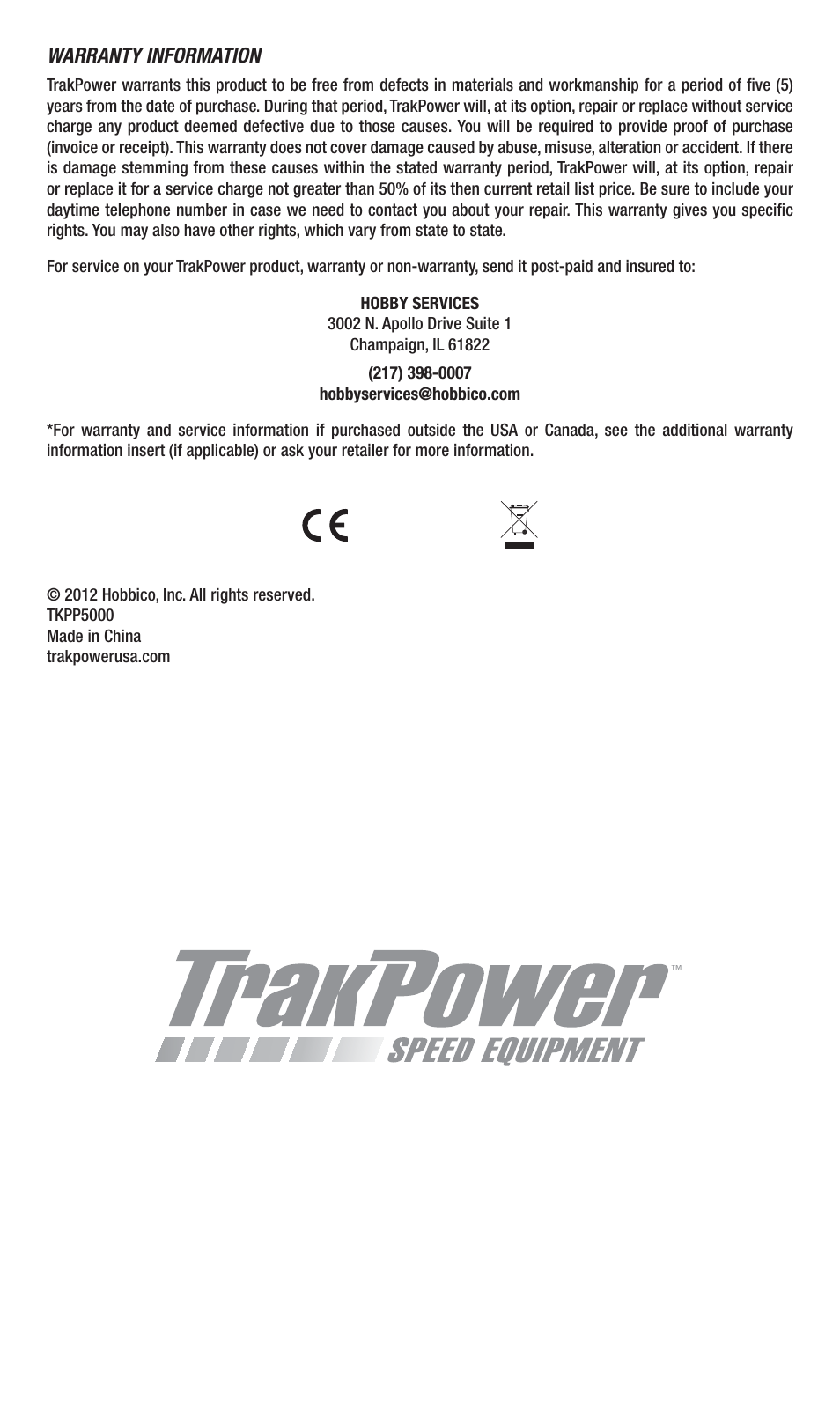 Warranty information | TrakPower VR-1 Dual Racing Charger User Manual | Page 24 / 24