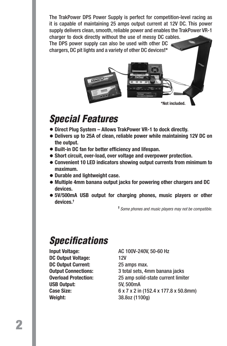 Special features, Specifi cations | TrakPower DPS 12V 25A Racing Power Supply User Manual | Page 2 / 8