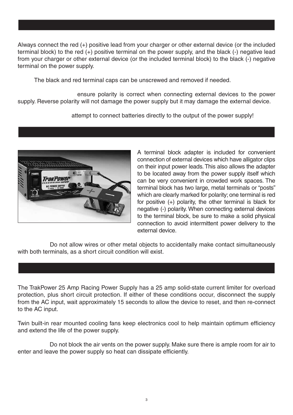 TrakPower 25A 12V Racing Power Supply User Manual | Page 3 / 4