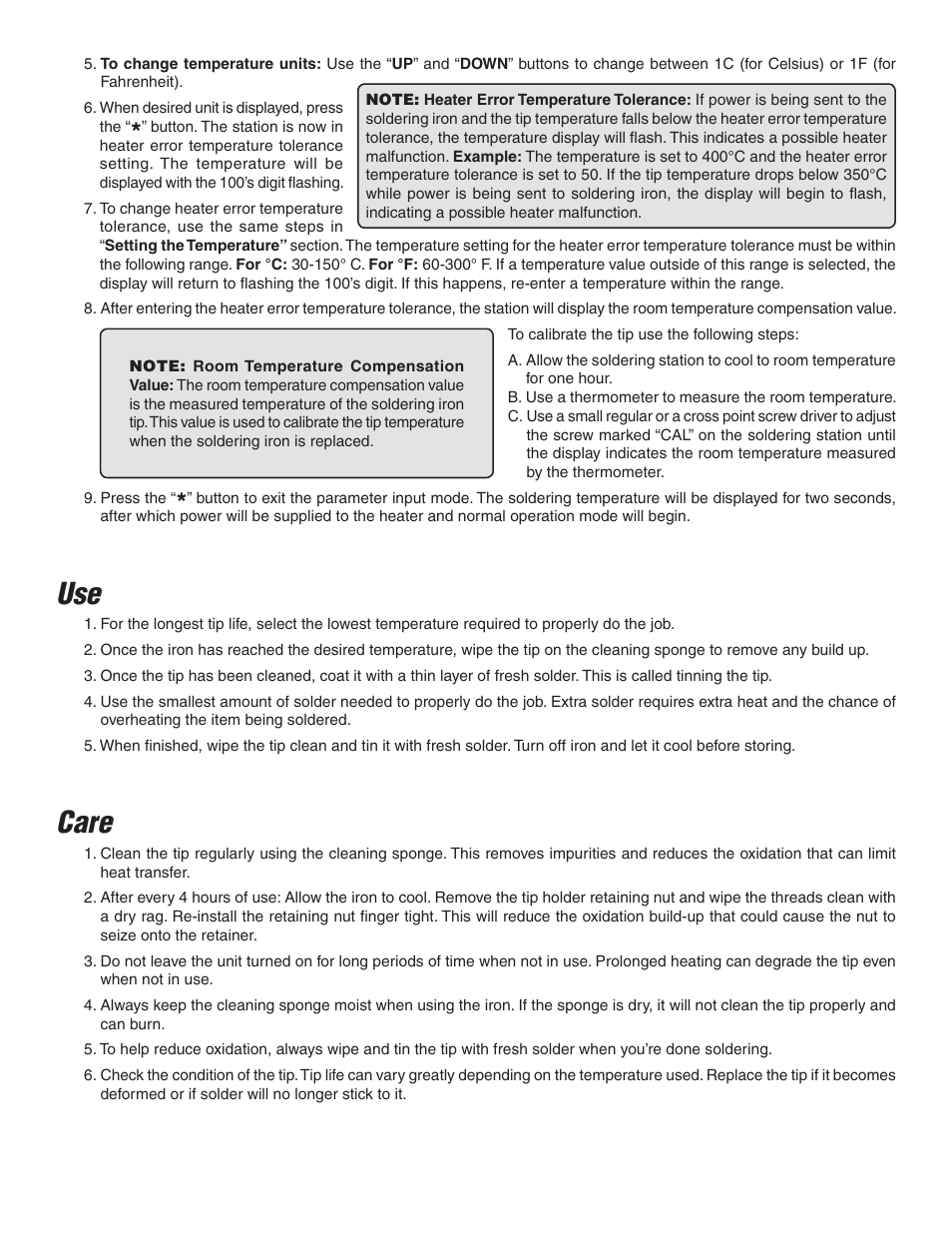 Care | TrakPower TK955 Digital Soldering Station User Manual | Page 3 / 4