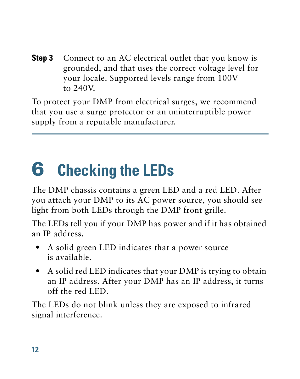 6 checking the leds, Checking the leds | Cisco 4400G User Manual | Page 12 / 28