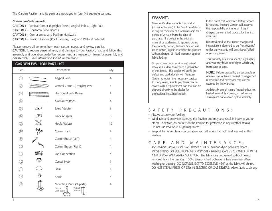 Treasure Garden GP12120 User Manual | Page 15 / 16