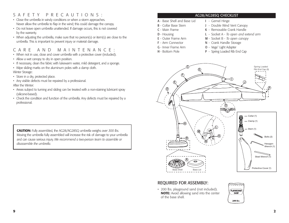 Required for assembly | Treasure Garden AG28SQ User Manual | Page 10 / 12