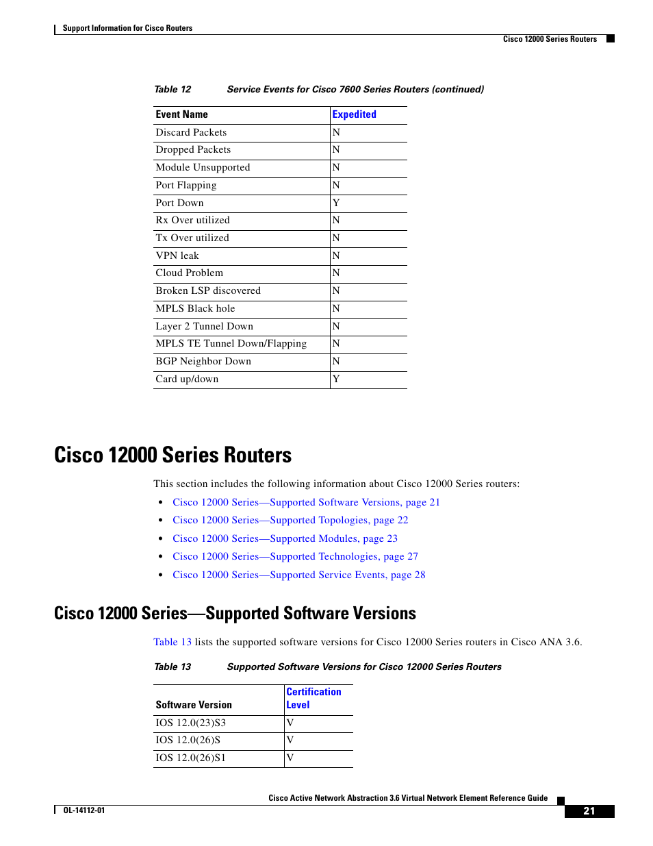 Cisco 12000 series routers, Cisco 12000 series-supported software versions | Cisco 7200 User Manual | Page 13 / 50