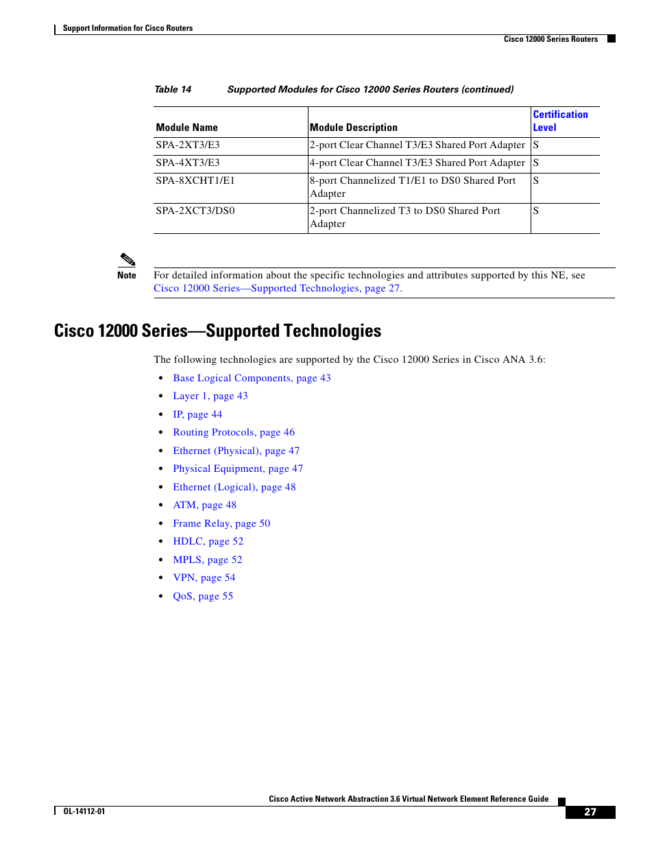 Cisco 12000 series-supported technologies | Cisco 7200 User Manual | Page 19 / 50