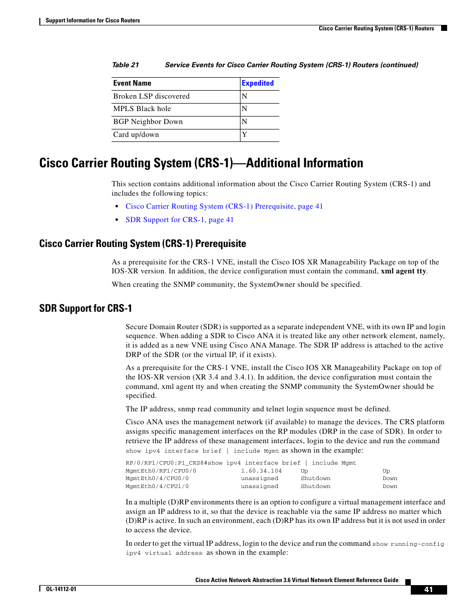 Cisco carrier routing system (crs-1) prerequisite, Sdr support for crs-1 | Cisco 7200 User Manual | Page 33 / 50