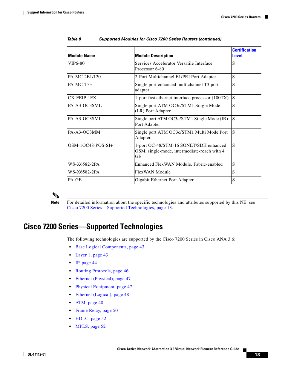 Cisco 7200 series-supported technologies, Cisco 7200 series—supported technologies | Cisco 7200 User Manual | Page 5 / 50