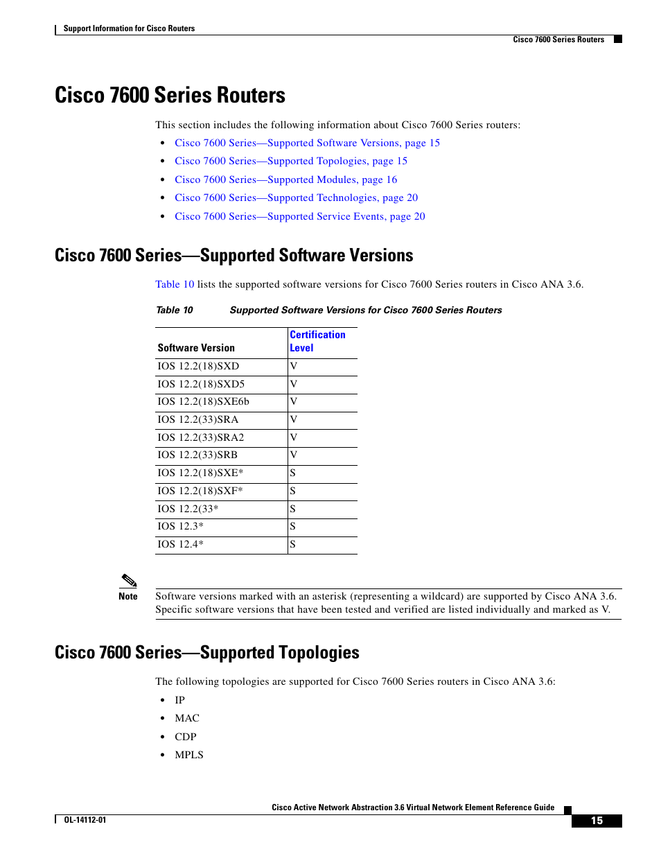 Cisco 7600 series routers, Cisco 7600 series-supported software versions, Cisco 7600 series-supported topologies | Cisco 7600 series—supported software versions, Cisco 7600 series—supported topologies | Cisco 7200 User Manual | Page 7 / 50