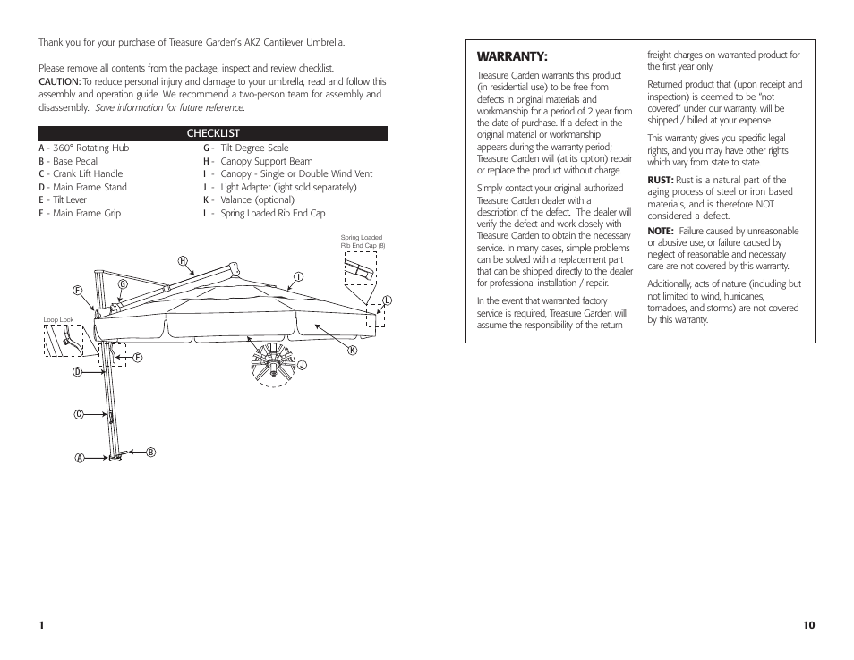 Warranty | Treasure Garden AKZ Series User Manual | Page 2 / 12