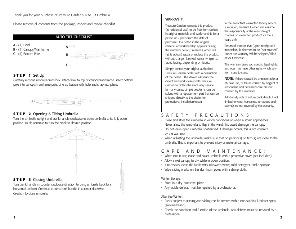 Treasure Garden Auto Tilt User Manual | Page 2 / 4