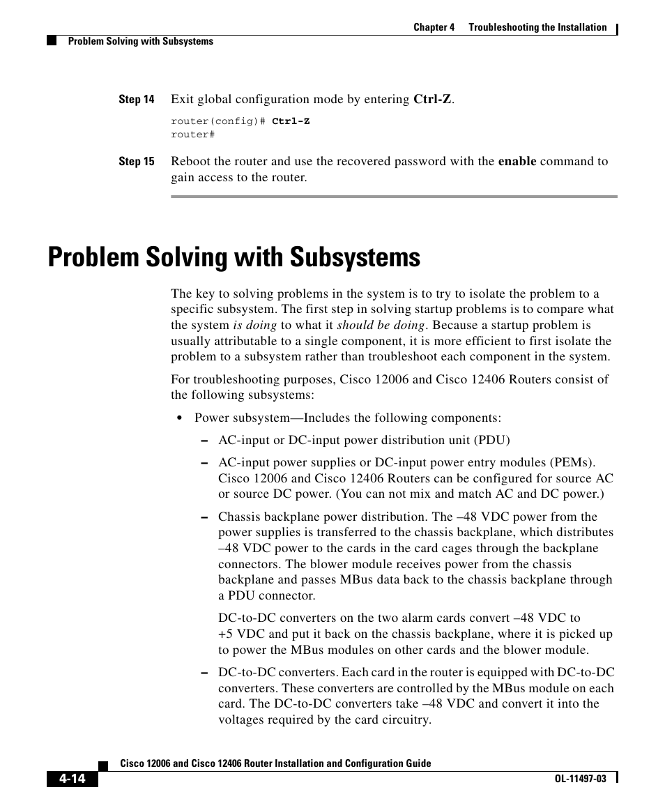 Problem solving with subsystems | Cisco 12406 User Manual | Page 14 / 36