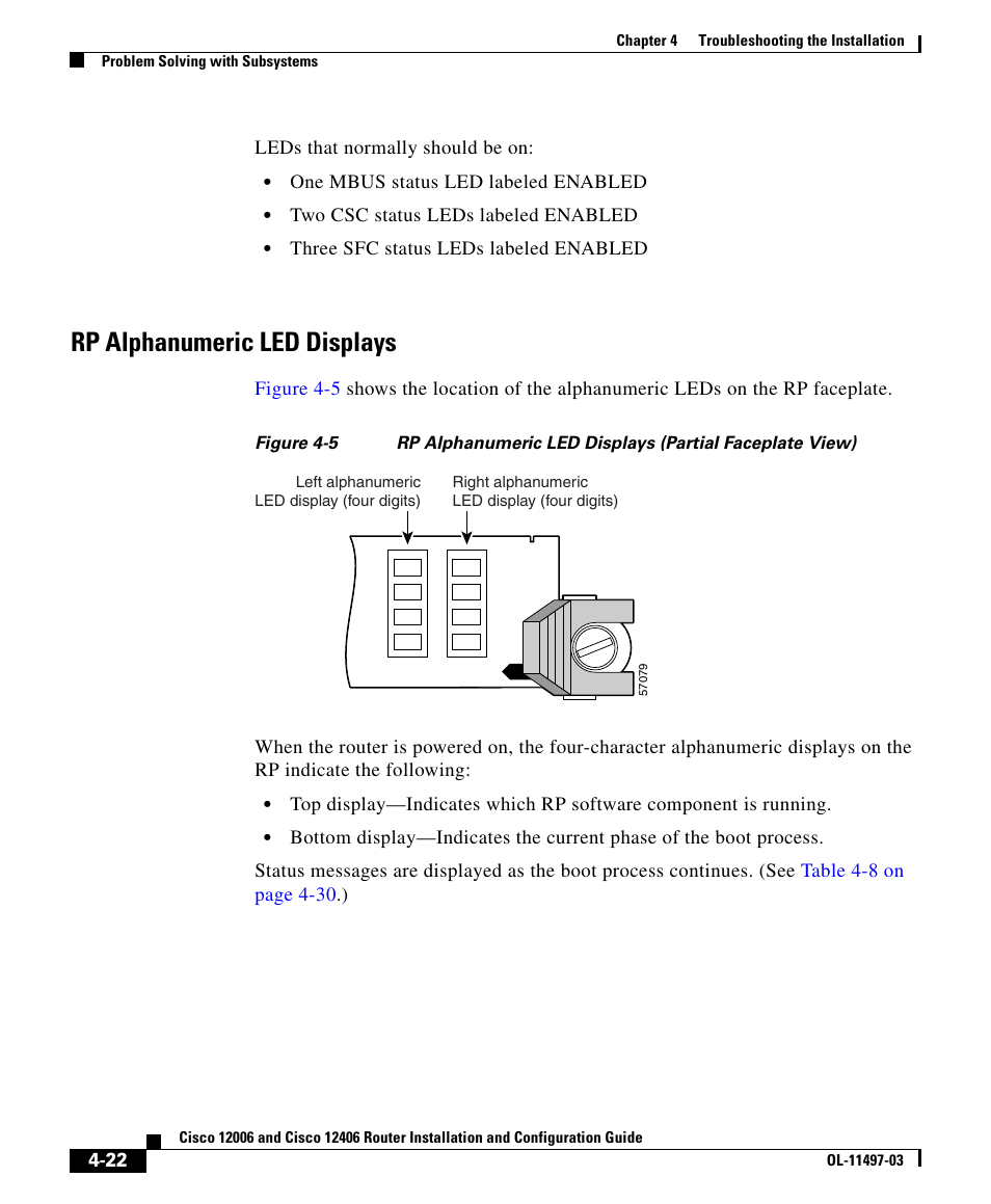 Rp alphanumeric led displays | Cisco 12406 User Manual | Page 22 / 36