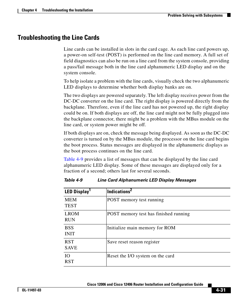 Troubleshooting the line cards | Cisco 12406 User Manual | Page 31 / 36