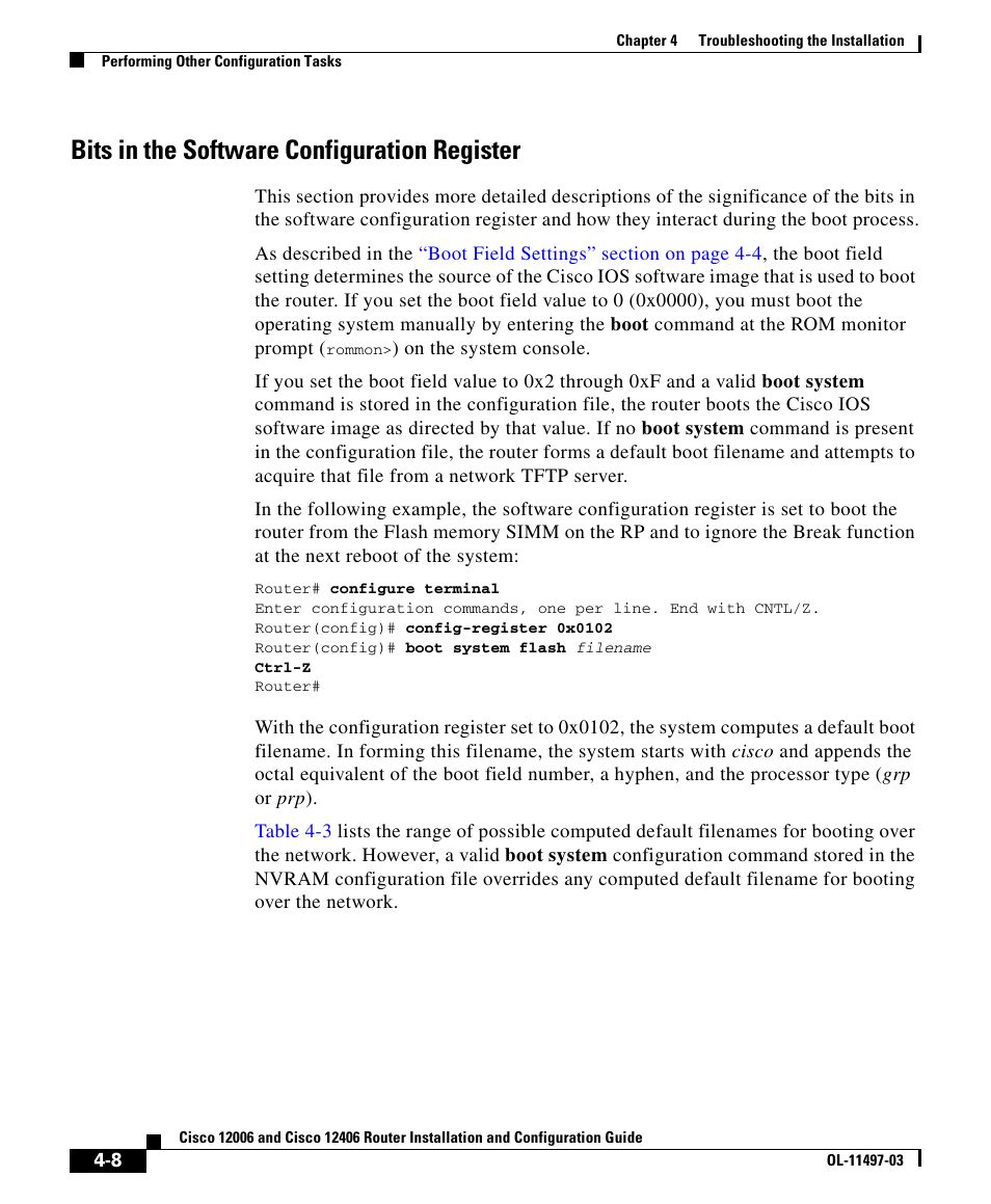 Bits in the software configuration register | Cisco 12406 User Manual | Page 8 / 36