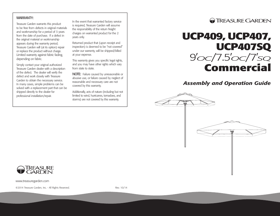 Commercial | Treasure Garden UCP407SQ User Manual | Page 4 / 4