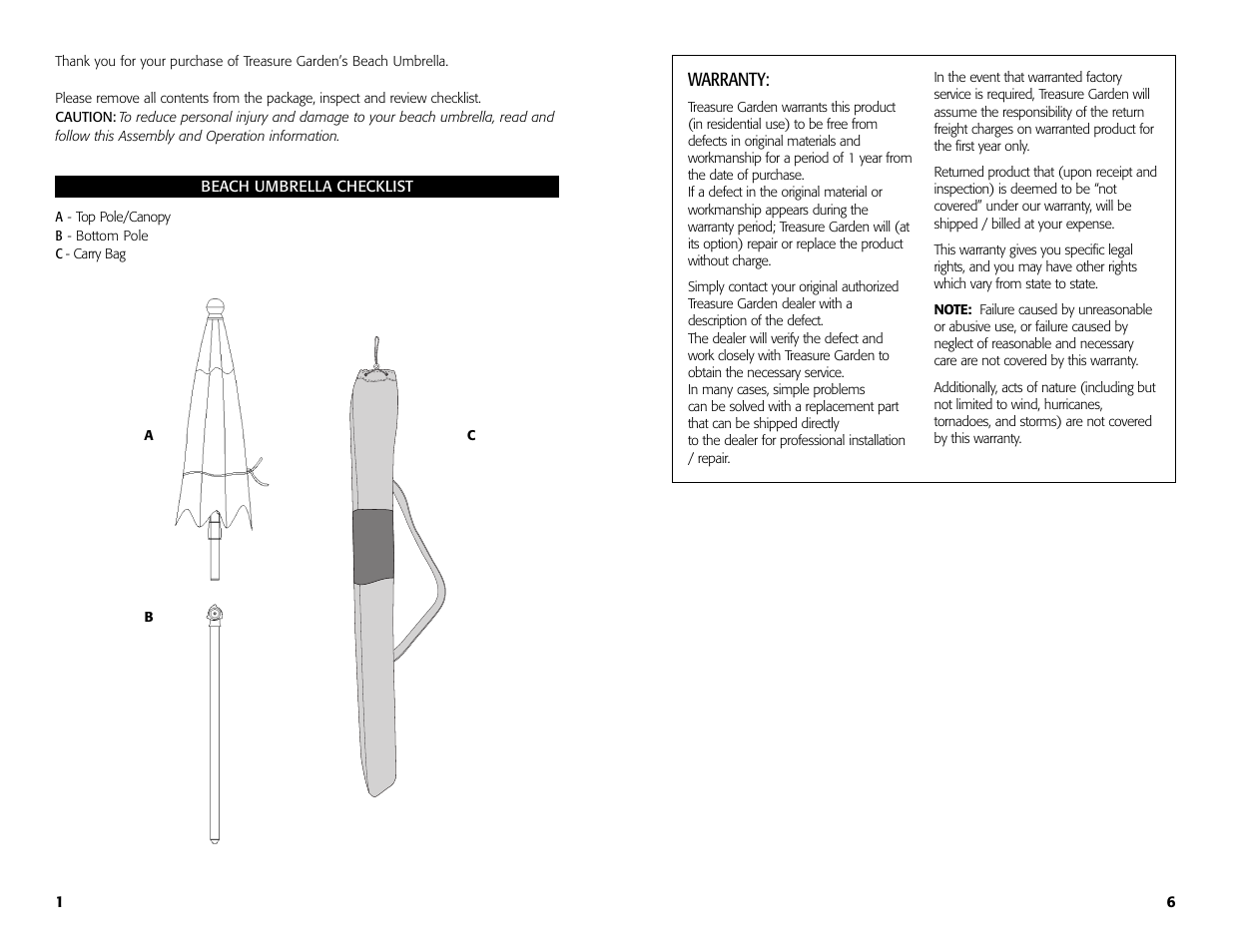 Warranty | Treasure Garden UB753HT User Manual | Page 2 / 8