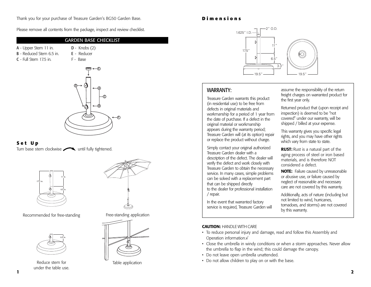 Warranty | Treasure Garden BG50x Garden Base User Manual | Page 2 / 4