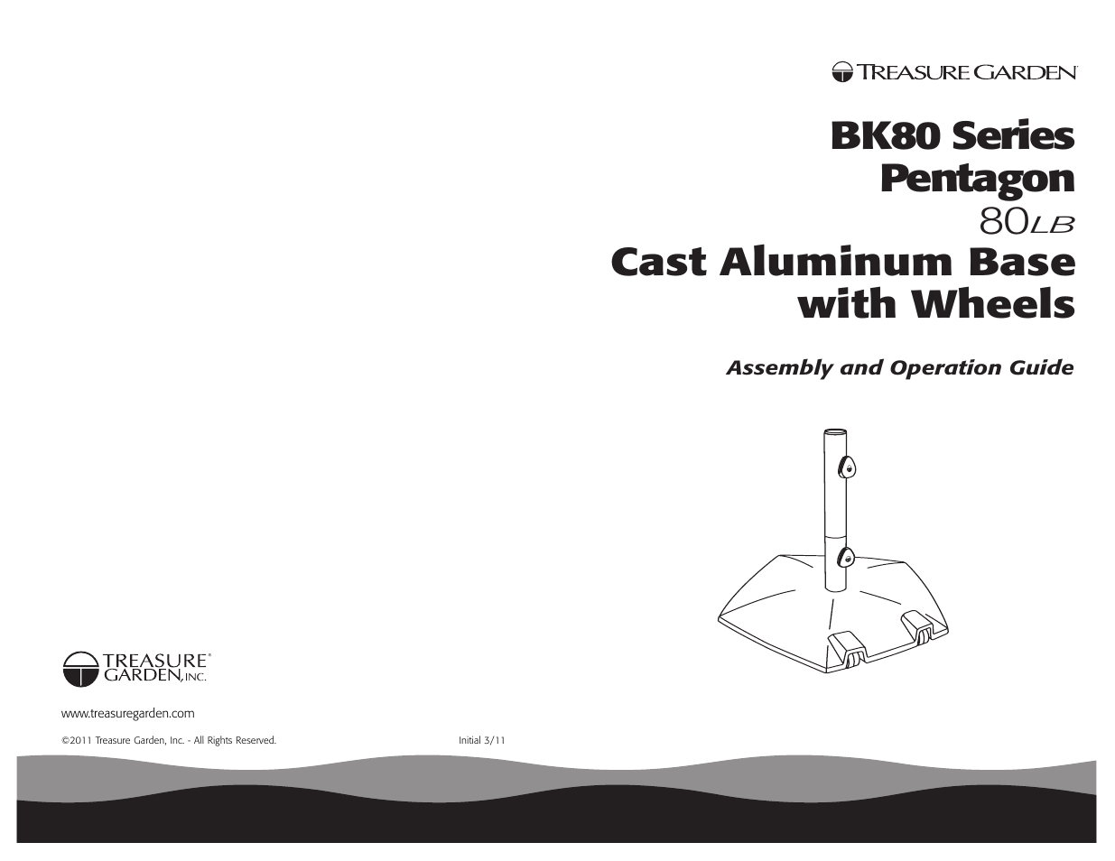 Bk80 series pentagon 80, Cast aluminum base with wheels | Treasure Garden BK80x Pentagon Base User Manual | Page 4 / 4
