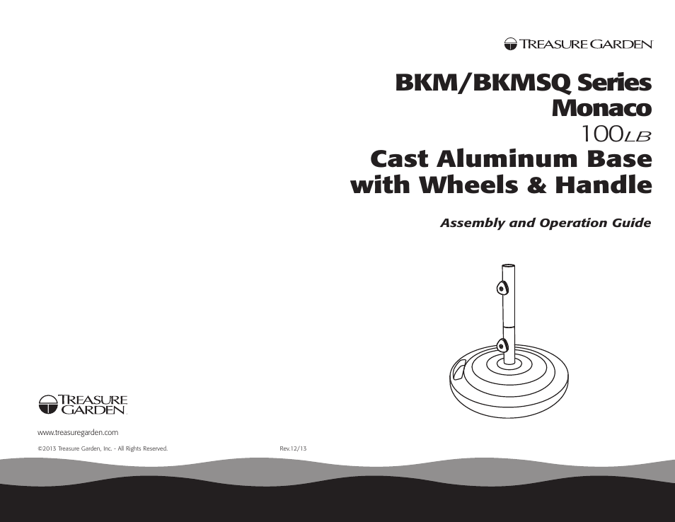 Bkm/bkmsq series monaco 100, Cast aluminum base with wheels & handle | Treasure Garden BKMSQ Monaco Base User Manual | Page 4 / 4