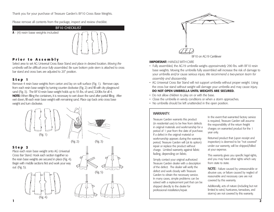 Treasure Garden BF10 Resin Base Weights User Manual | Page 2 / 4