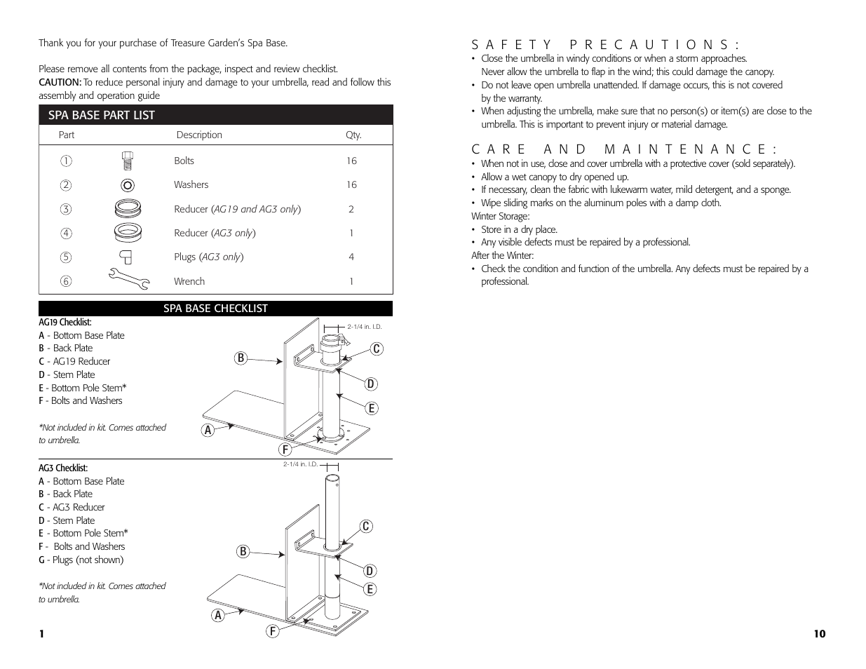 Treasure Garden BS-AG Spa Base User Manual | Page 10 / 12