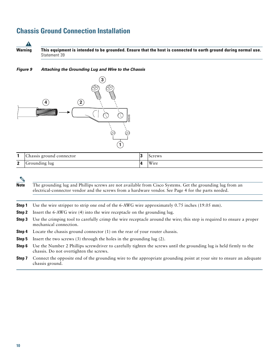 Chassis ground connection installation | Cisco 7301 User Manual | Page 10 / 34