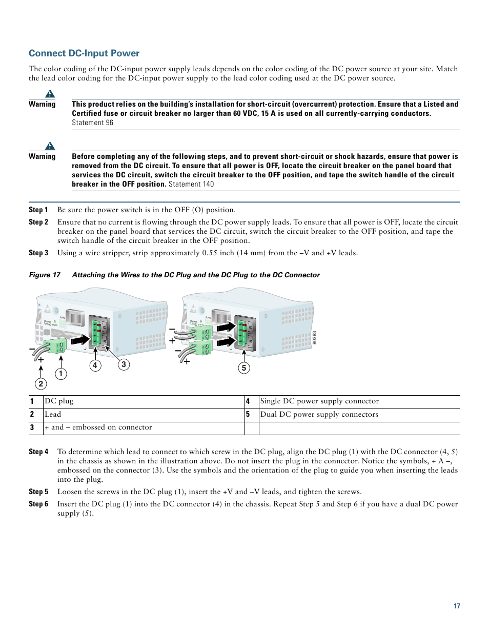 Connect dc-input power | Cisco 7301 User Manual | Page 17 / 34
