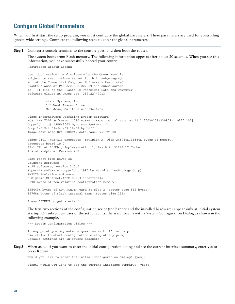 Configure global parameters | Cisco 7301 User Manual | Page 20 / 34