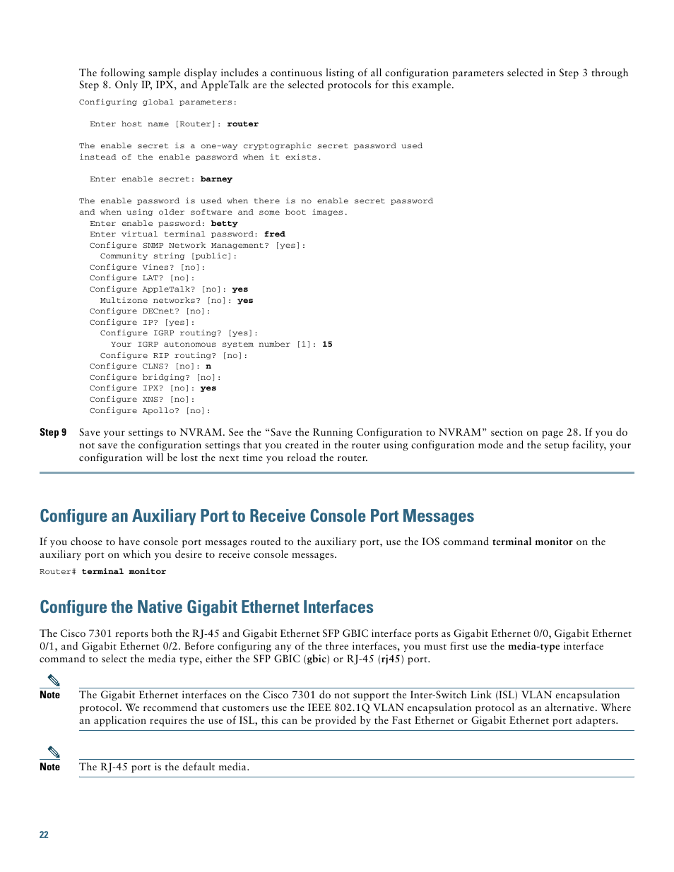 Configure the native gigabit ethernet interfaces | Cisco 7301 User Manual | Page 22 / 34