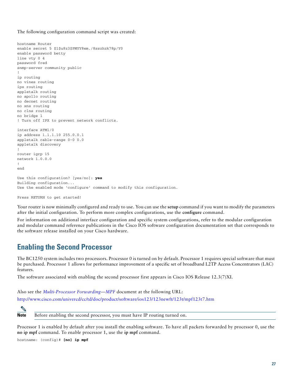 Enabling the second processor | Cisco 7301 User Manual | Page 27 / 34