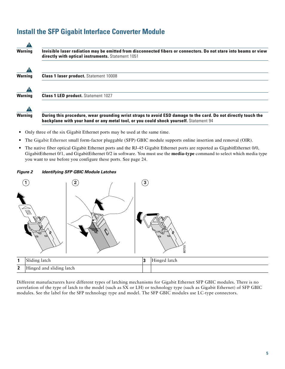 Install the sfp gigabit interface converter module | Cisco 7301 User Manual | Page 5 / 34